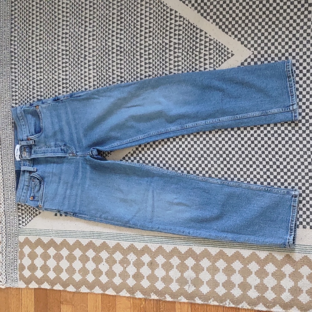 Re/done high rise straight ankle 70s stove pipe in color blue shadow